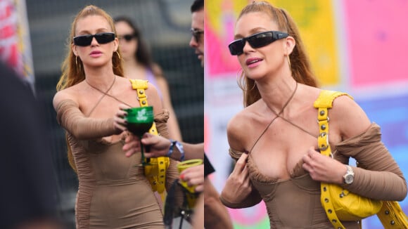 Marina Ruy Barbosa no Lollapalooza: atriz usa tubinho nude com decote profundo para curtir festival. Fotos!