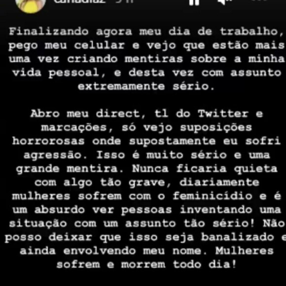 Carla Diaz negou os boatos de que tenha sido vítima de agressão