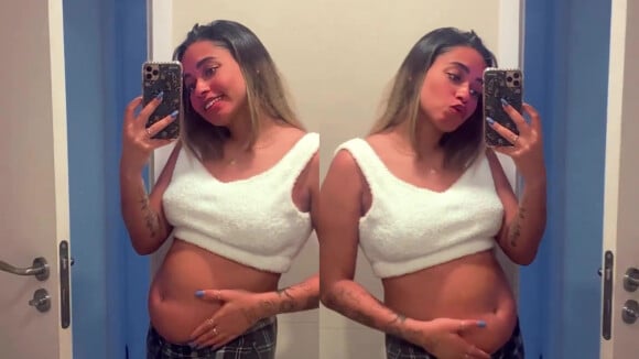 MC Loma, grávida de 4 meses do 1º filho, mostra barriga em vídeo: 'Resolveu aparecer'