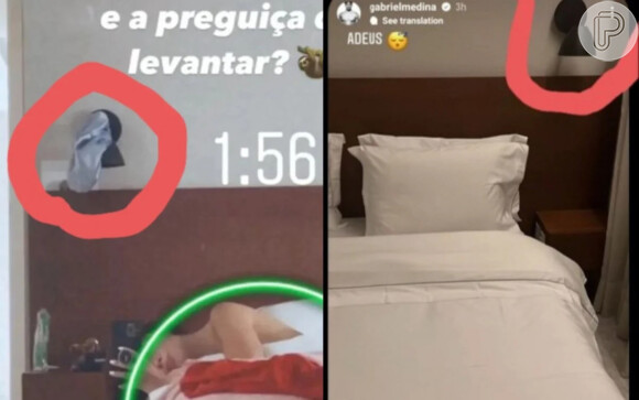 Tudo começou quando Jade Picon e Gabriel Medina compartilharam fotos em um quarto de hotel parecido