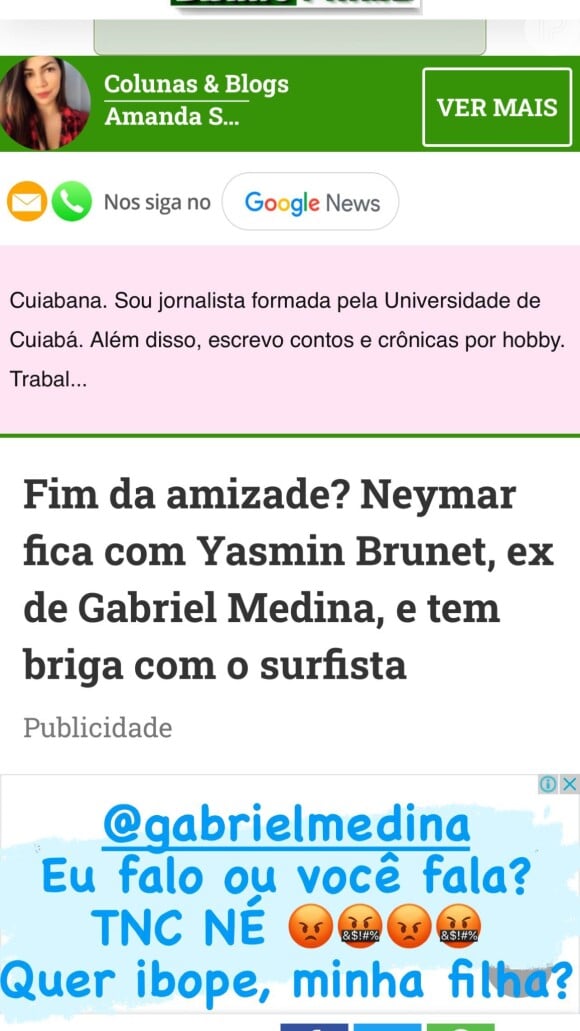 Neymar também marcou Gabriel Medina na publicação