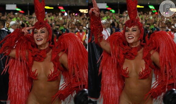 Fantasia sexy de Paolla Oliveira roubou a cena na Sapucaí horas depois quando assumiu o seu posto de rainha de bateria da Grande Rio