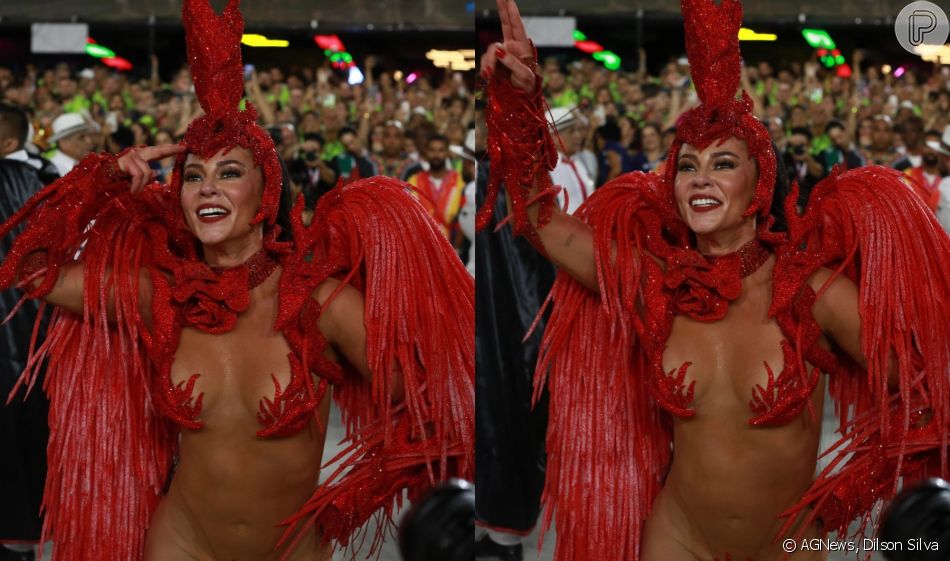 Fantasia sexy de Paolla Oliveira roubou a cena na Sapucaí horas depois quando assumiu o seu posto de rainha de bateria da Grande Rio