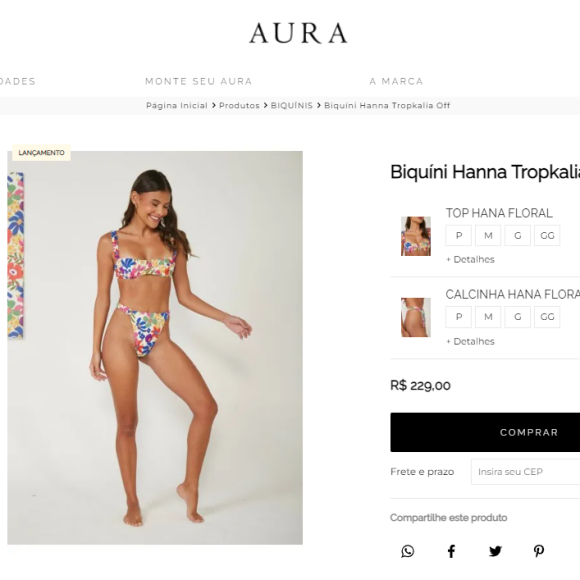 Biquíni usado por Larissa Manoela está à venda por R$ 229,00 no site da marca
