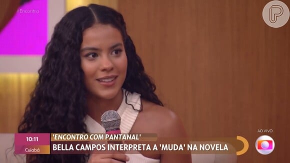 Muda da novela 'Pantanal', Bella Campos foi ao 'Encontro com Fátima Bernardes' em 5 de maio de 2022