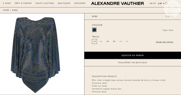 Vestido de Ivete Sangalo está disponível no site oficial da marca no valor de €5.373, ou R$ 27.280,76 na cotação atual