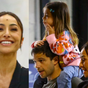 Sabrina Sato, Duda Nagle e a filha, Zoe, desembarcaram no Aeroporto Santos Dumont, no Rio de Janeiro, na noite desta quinta-feira (23)