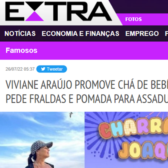 Viviane Araujo: veja convite do chá de bebê de Joaquim, divulgado pelo jornal Extra