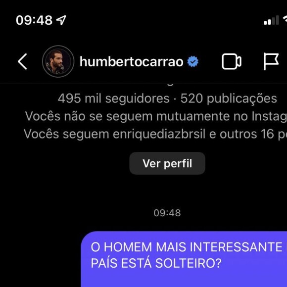 Humberto Carrão recebeu mensagens de candidatas até na caixa de mensagens do Instagram