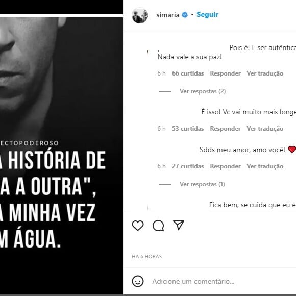 Frase foi publicada por Simaria no Instagram