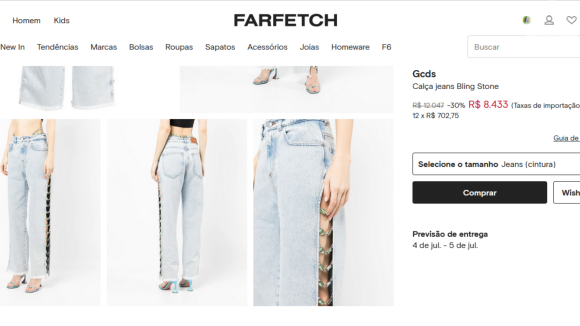 Calça de Bruna Marquezine está à venda por R$ 8.433 no site da Farfetch
