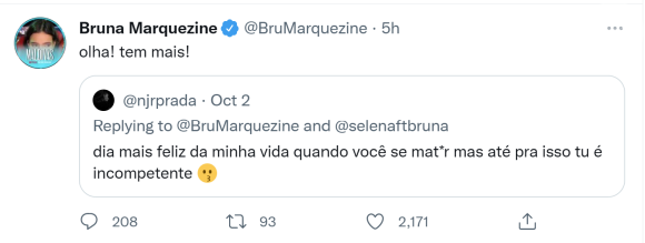 Bruna Marquezine divulgou as mensagens de ódio