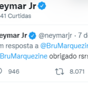 Neymar também curtiu o tweet com a primeira interação pública com Bruna Marquezine