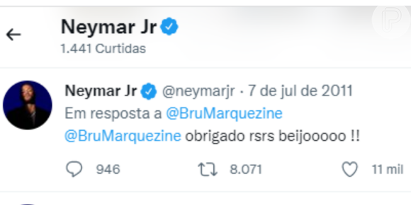Neymar também curtiu o tweet com a primeira interação pública com Bruna Marquezine