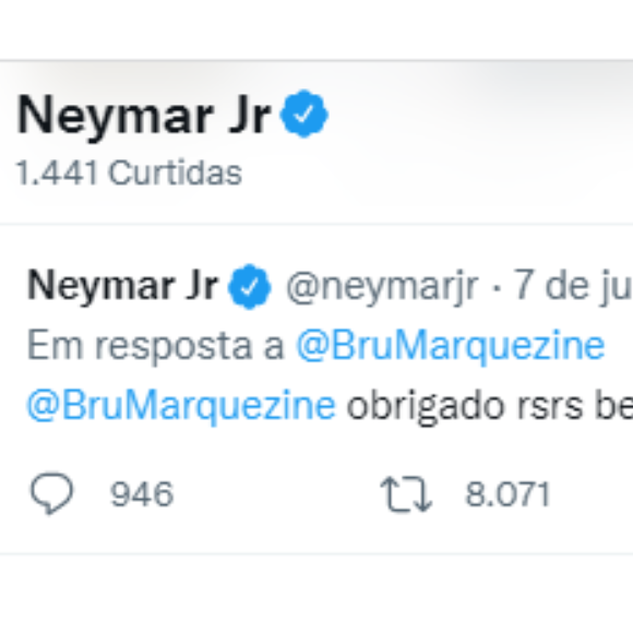 Neymar também curtiu o tweet com a primeira interação pública com Bruna Marquezine