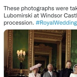 Foto mantida por Rei Charles III é do casamento de Harry e Meghan
