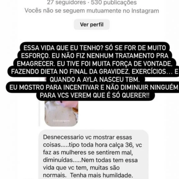 Em maio, Bárbara Evans afirmou que não fazia tratamento para emagrecer: 'Eu tive foi muita força de vontade, fazendo dieta no final da gravidez, exercícios'