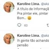 Karoline Lima rebateu as acusações nas redes sociais
