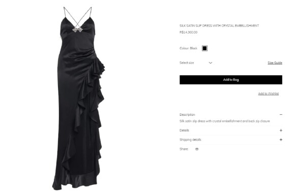 Vestido de Bruna Marquezine é da marca Alessandra Rich e está disponível no site da marca pelo valor de R$ 14.300,00