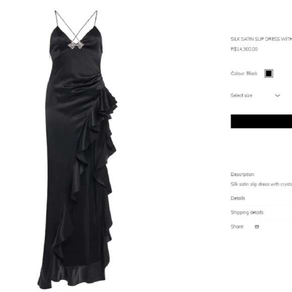 Vestido de Bruna Marquezine é da marca Alessandra Rich e está disponível no site da marca pelo valor de R$ 14.300,00