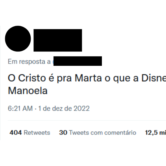 'O Cristo é pra Marta o que a Disney é pra Larissa Manoela', escreveu uma internauta