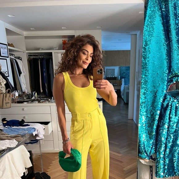 Look monocromático amarelo foi usado por Juliana Paes para torcer pelo Brasil: atriz completou visual com bolsa verde