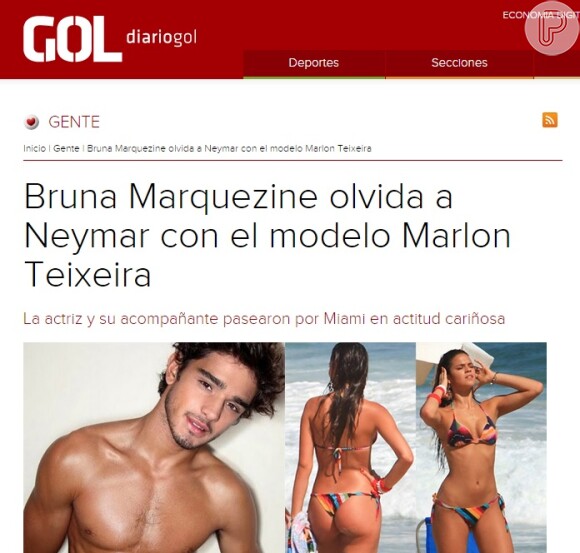 O 'Diario Gol', da Espanha, também noticiou o affair de Bruna Marquezine e Marlon Teixeira