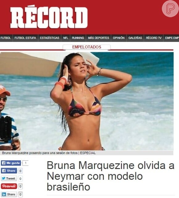 O portal mexicano 'Récord' também noticiou o affair de Bruna Marquezine e Marlon Teixeira