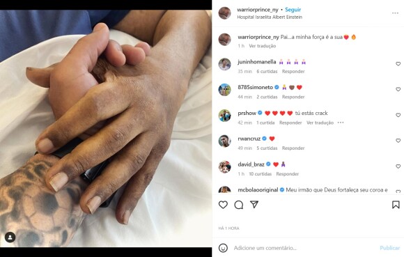 Filho de Pelé, Edinho fez um post de mãos dadas com o pai, no hospital, na véspera de Natal (24 de dezembro de 2022)