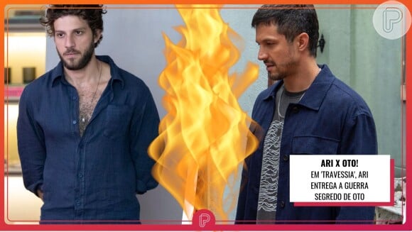Ari (Chay Suede) vai entregar a Guerra (Humberto Martins) segredo de Oto (Romulo Estrela) na novela 'Travessia'