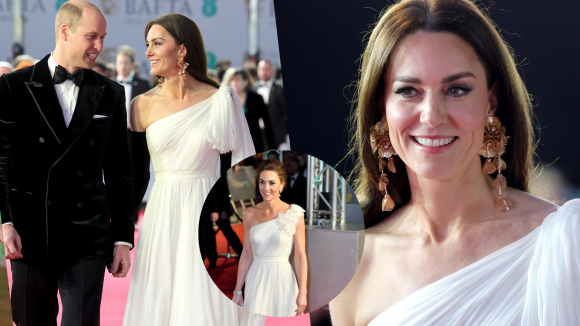 Kate Middleton no BAFTA 2023: look tem vestido 'reciclado' e brinco de menos de R$ 150. Detalhes!