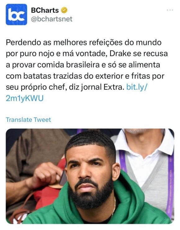 Drake se recusou a experimentar a culinária brasileira em sua passagem no país em 2019