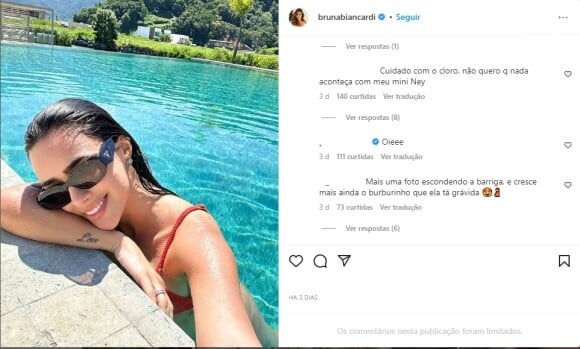 Seguidores apontaram que Bruna Biancardi estaria escondendo a barriga de gravidez