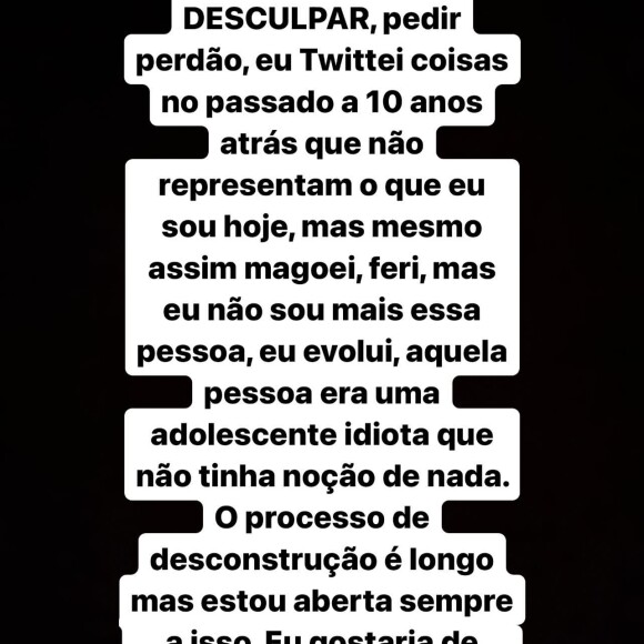 Gkay fez um longo desabafo no Instagram sobre suas atitudes de tempos atrás