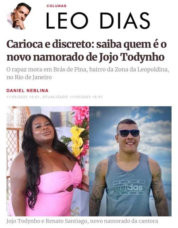 Renato Santiago, apontado como namorado de Jojo Todynho, é discreto e mantém um perfil trancado no Instagram
