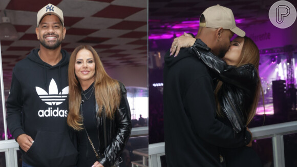 Viviane Araujo trocou beijos com marido, Guilherme Militão, em show