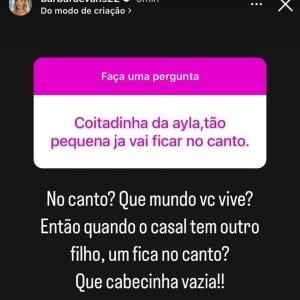 Bárbara Evans ficou furiosa com a pergunta de um seguidor sobre sua filha mais velha
