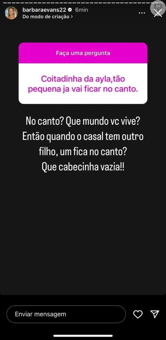 Bárbara Evans ficou furiosa com a pergunta de um seguidor sobre sua filha mais velha