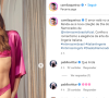 Camila Queiroz aparece de calcinha, sutiã e robe rosas; a parte de baixo traz um recorte estratégico transparente e revelador