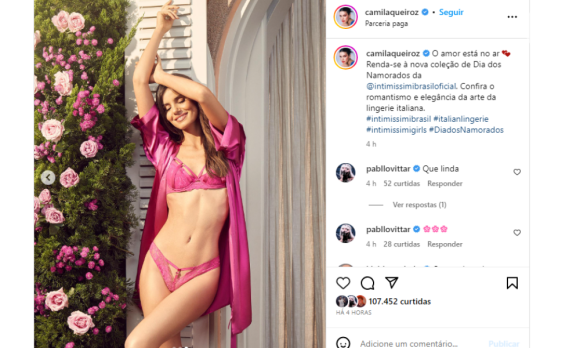 Camila Queiroz de calcinha e sutiã: fotos fizeram fã destacar a parte íntima da atriz. 'Queria entender porque eu tenho um 'pererecão' e ela parece que nem tem', brincou a fã