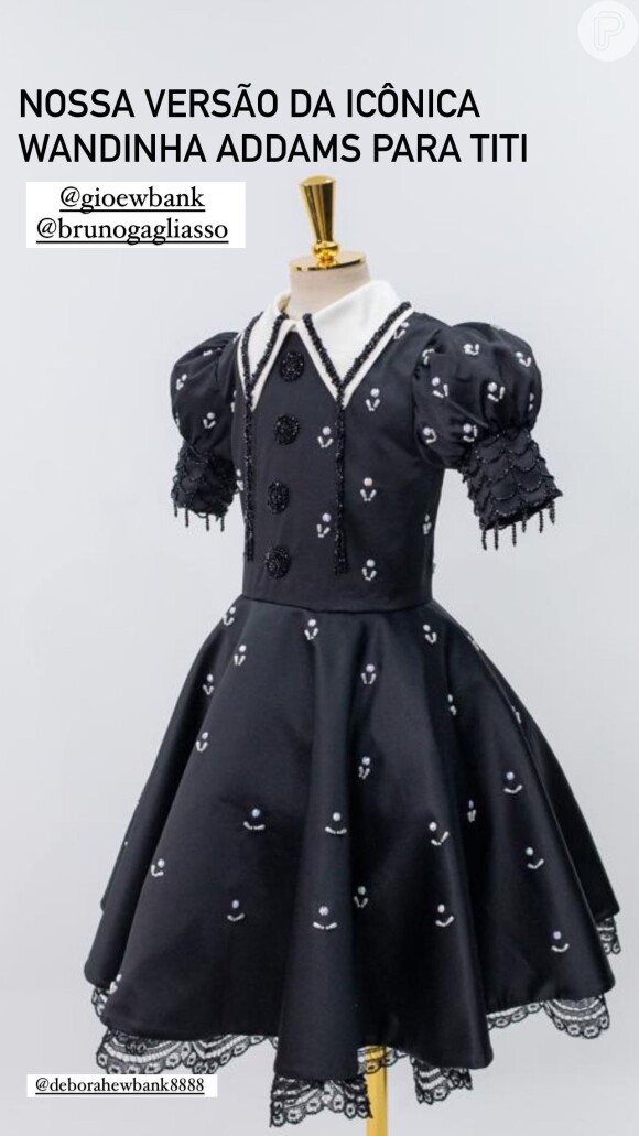 Títi usa vestido exclusivo da Le Infance para festa de aniversário inspirada em 'Wandinha'