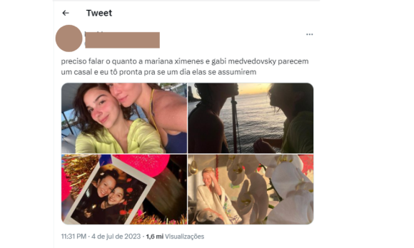 Mariana Ximenes e Gabi Medvedovski: publicação que insinuava romance entre as duas atingiu mais de 1 milhão de visualizações no Twitter