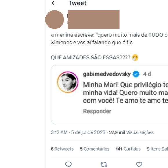 Declarações de Gabi Medvedovski para Mariana Ximenes derreteram usuários do Twitter