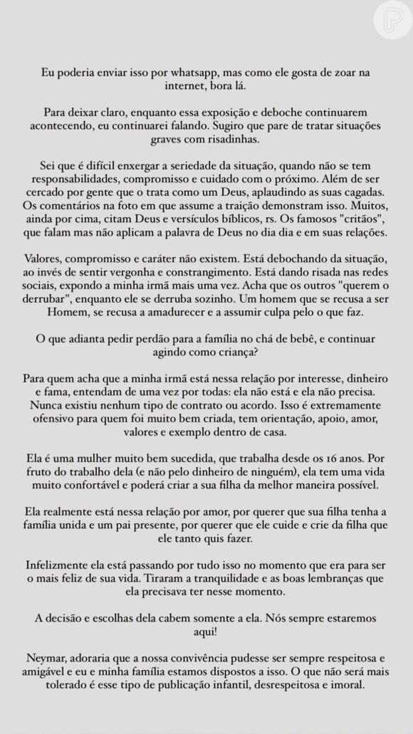 Neymar não gostou do texto publicado por Bianca Biancardi sobre ele