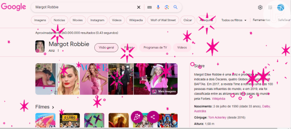 Barbie mudou até o Google, o site de busca quando alguém pesquisa algum termo relacionado ao filme fica rosa.