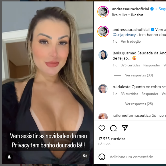 Os comentários nas publicações de Andressa Urach foram variados entres pessoas descrentes e curiosas.