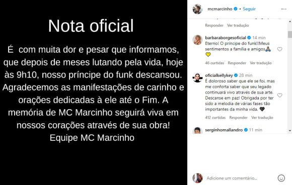 Famosos também lamentaram a morte de MC Marcinho