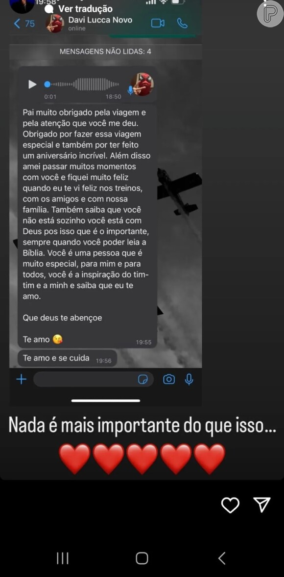 Davi Lucca agradeceu ao pai pelo tempo passado em seu aniversário