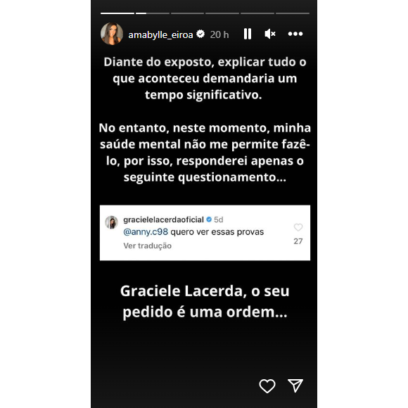 Graciele Lacerda tem máscara arrancada por namorada de Igor Camargo? Influenciadora provocou Amabylle Eiroa: 'Seu pedido é uma ordem'