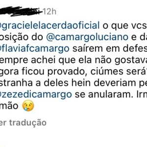 Graciele Lacerda também respondeu um comentário com críticas a Luciano e Flávia Camargo: 'Vigiai e orai'
